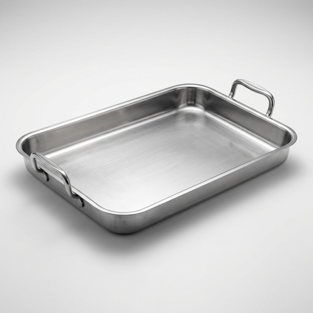 Stainless service tray with handles